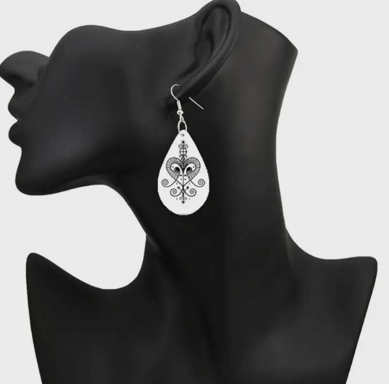 Ezili Freda veve earrings; Erzulie Freda veve earrings