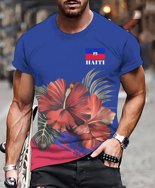 Haitian flag and national flower t-shirt