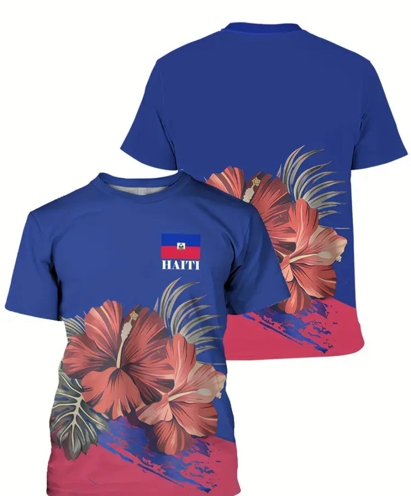 Haitian flag and national flower t-shirt